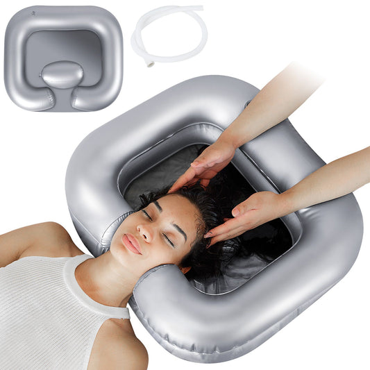 Inflatable Shampoo Basin, Portable Shampoo Bowl, Hair Washing Basin for Bedridden. Portable Sink for Washing Hair with Neck Support & Drain Hose - Perfect for All Types of Hairs in Bed